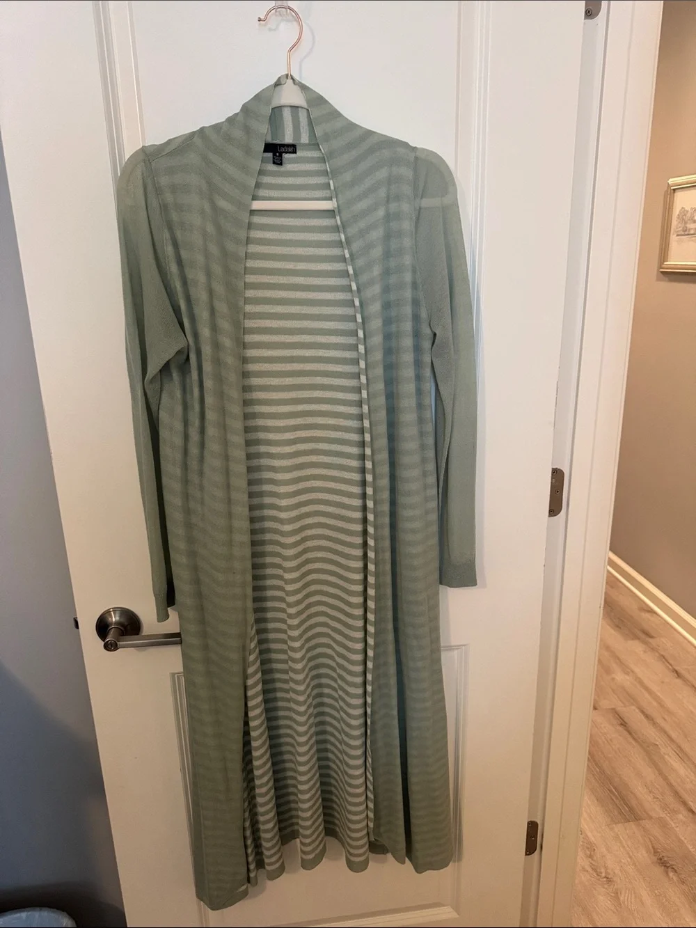 Lush Light Sage Striped Maxi Cardigan Dress